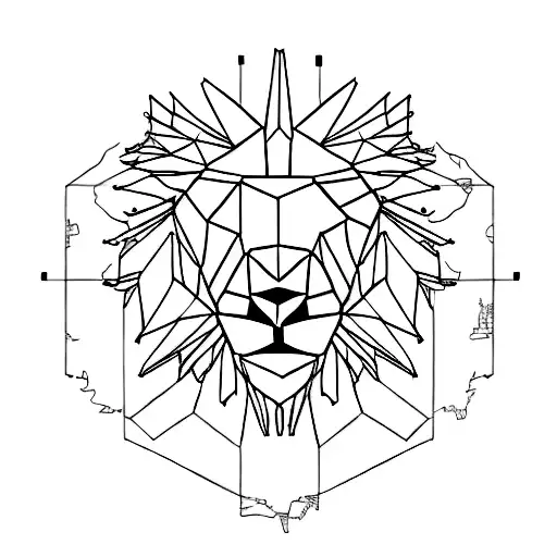 A Minimalist Geometric Lion Head With A Map Of The World As Its Mane