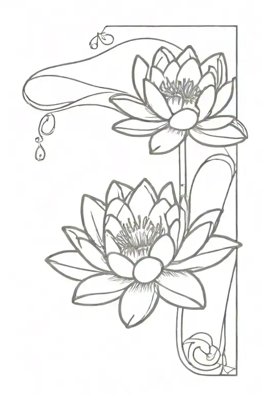 Linework Tattoo With Water Lily And Butterfly