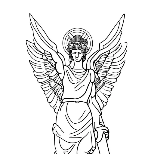 Winged Victory Of Samothrace Statue With Geometric Designs In The Background