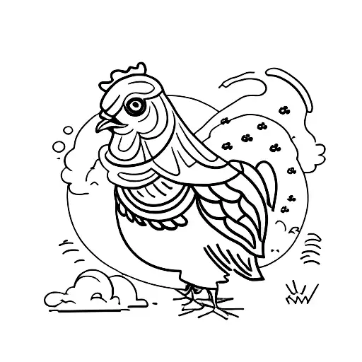 A Minimalist Black And Grey Tattoo Of A Chicken Standing On Top Of A Tractor