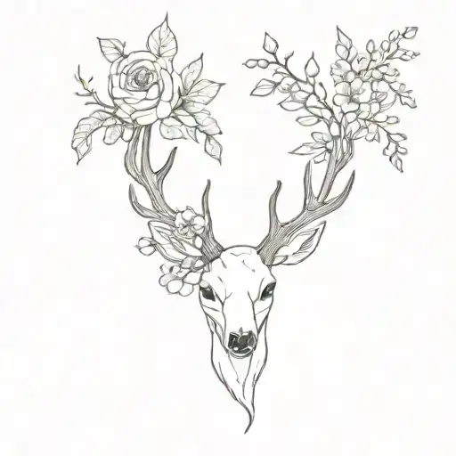 Deer Antler And Flowers Wrapped