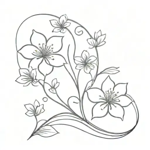 Abstract Wavy Lines With Sakura Flower