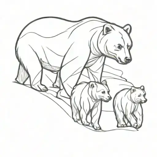 Fine Line Bear Family Walking In Line