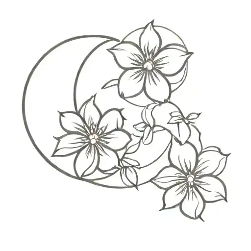 Moon With 3 Flowers
