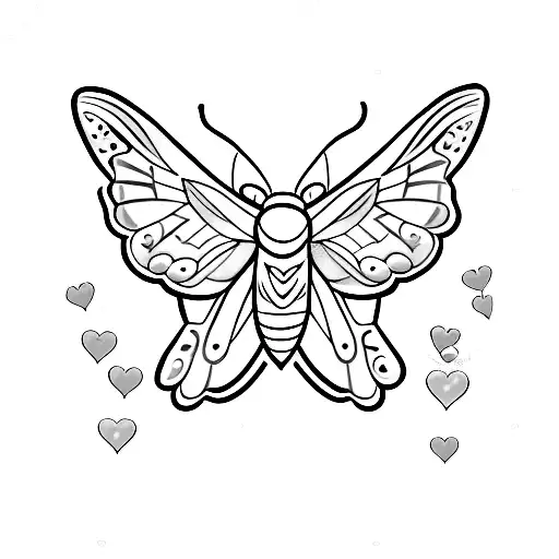 Pastel Moth With Hearts