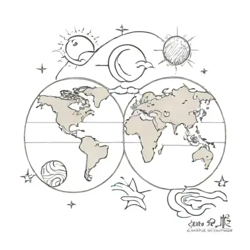 Simple World Map North And South Sun Moon