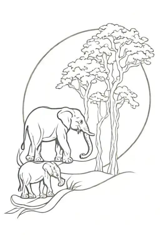 Single Line Elephant Familt Tree Made From Smoke Coming