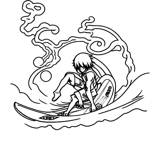 Anime Character Surfing At The Beach