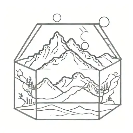 Mountains Inside A Box With Sun Setting