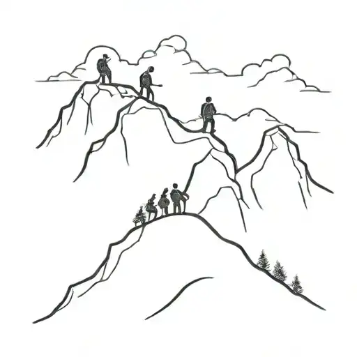 Three Brothers Climbing A Mountain Scene