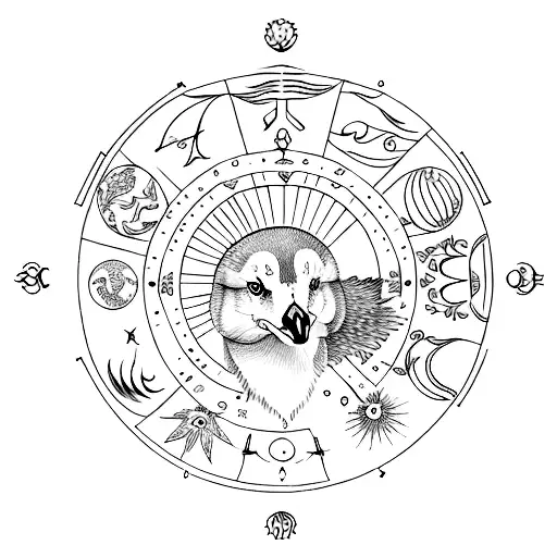 Astrological Sun With A Goose In The Centre In The Style Of Beatrix Potter
