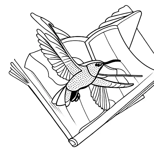 A Minimalist Tattoo Of A Colibri Flying Out Of An Open Book