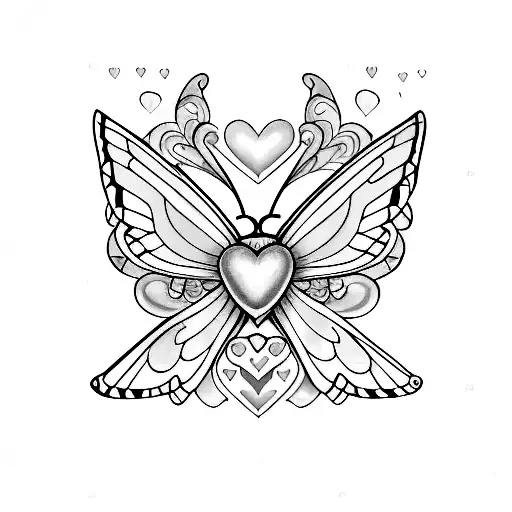 Pastel Moth With Hearts On Wings And Body