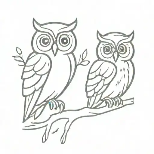 Two Owls On Tree Branch
