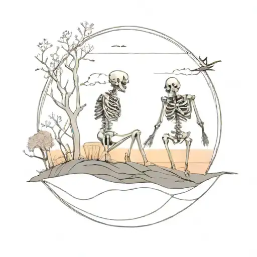 Skeletons Watching Sunset Scene