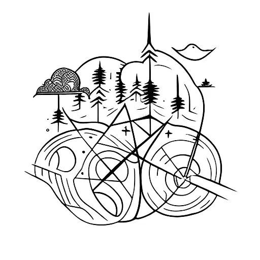 A Minimalist Tattoo Of A Spaceship Traveling Through A Forest At Night