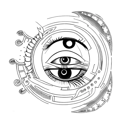 Eye With Moon Greeek Language And Statue
