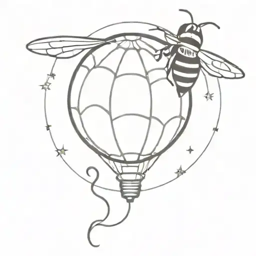 Honey Bee Olding A Earth Globe Balloon Flying Towards