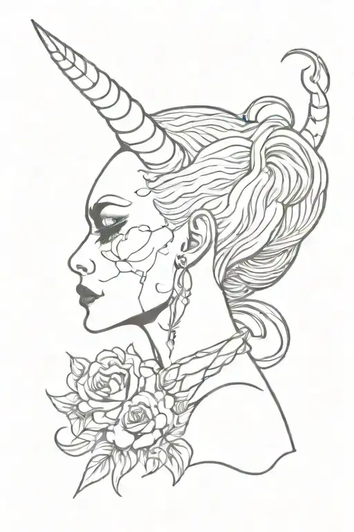 Capricorn Skull As Face On Virgo Woman's Head