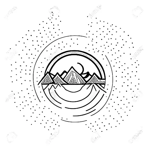 Mountains With Trees And Red Sun