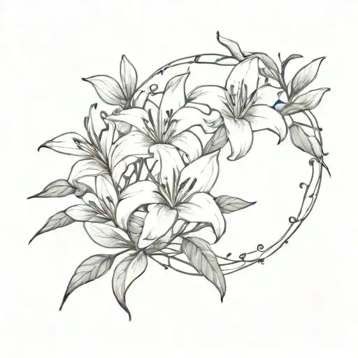 Branches Of Lilies Forming A Circle Around The Shoulder