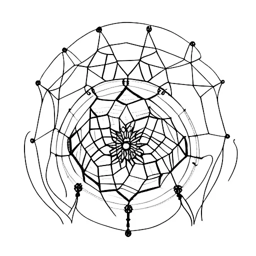 A Minimalist Tattoo Of A Dreamcatcher Hanging From The Branches Of A Mystical Tree