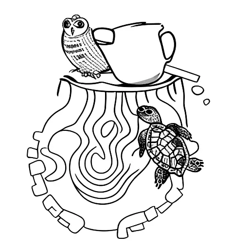 Turtle Drinking Tea An Owl Drunking Coffee