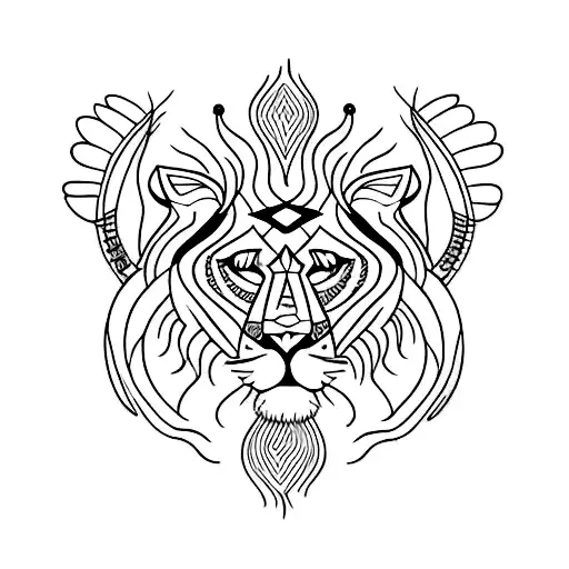 Create A Tattoo Design Featuring A Lion And Tiger In A Makeup Art Theme