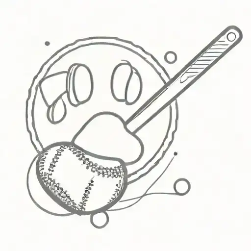 A Minimalist Outline Of A Baseball Bat And Ball With A Dog's Paw Print Incorporated Into The Design