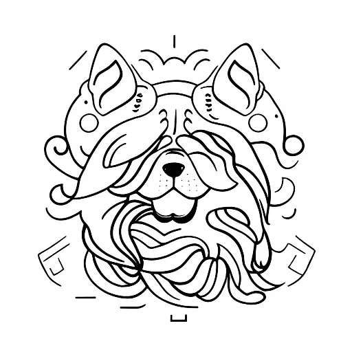 Fluffy Dog Looking Out Big Window With Flowing Curtains