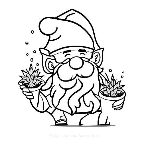 Gnome With A Watering A Potted Plant