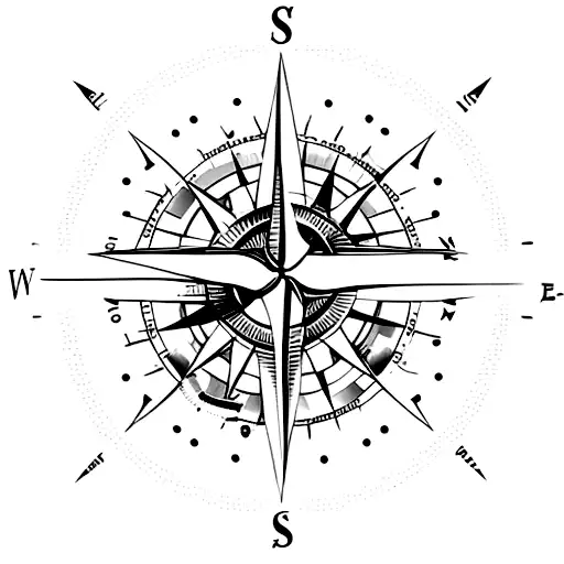 A Minimalist Tattoo Of A Compass With Musical Notes Intertwined In The Design