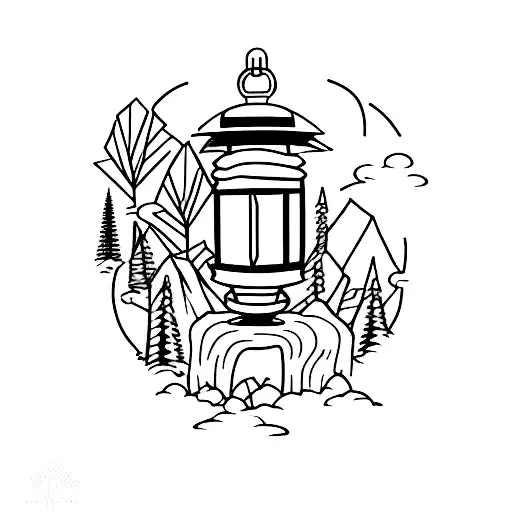 Man With Lantern In Front Of Dark Forest