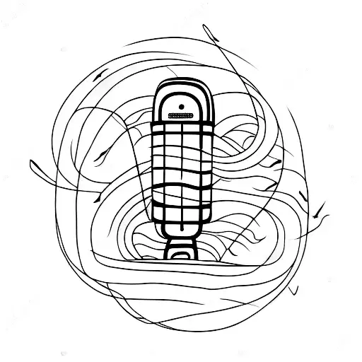 A Blackwork Tattoo Of A Microphone Surrounded By Abstract Music Waves