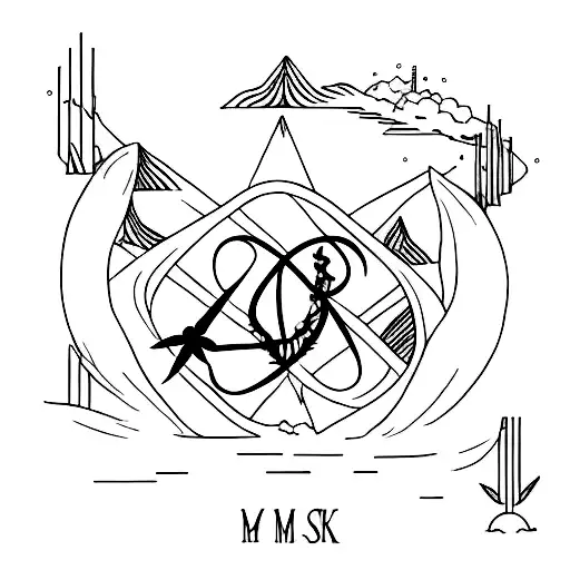 A Minimalist Tattoo Of A Beach Scene With A My Chemical Romance Song Lyric Incorporated