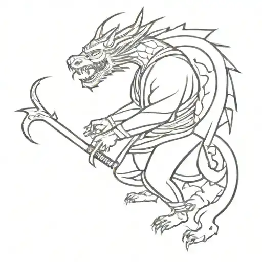 Samurai Warrior Battling A Dragon