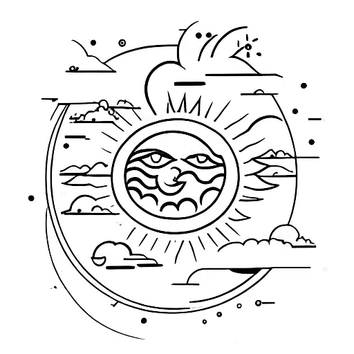 Sun And Moon In Dark Clouds With Night Sky