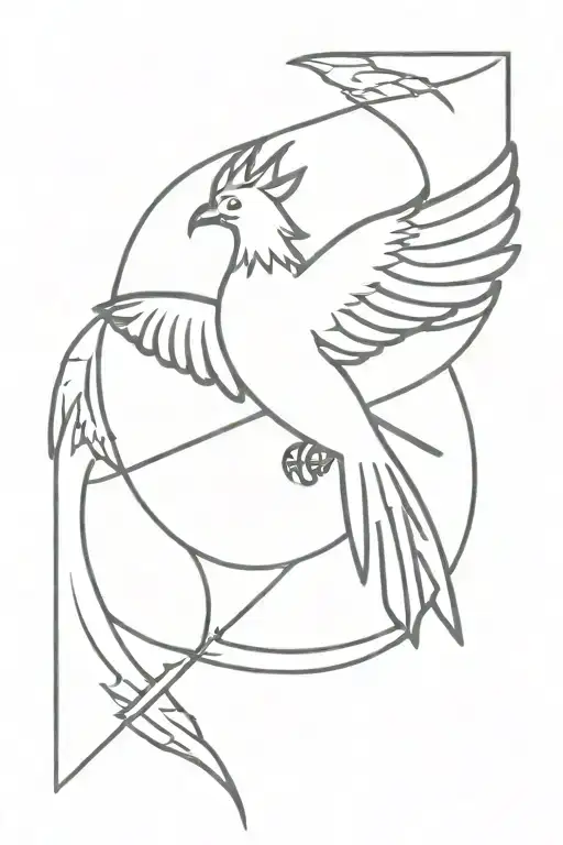 Phoenix Flying Towards The Sun With A Compass Surrounded