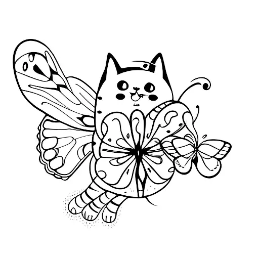 A Cat Playing With A Butterfly