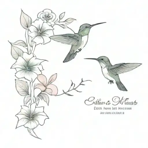 Hummingbirds And Petunias With A Quote Written