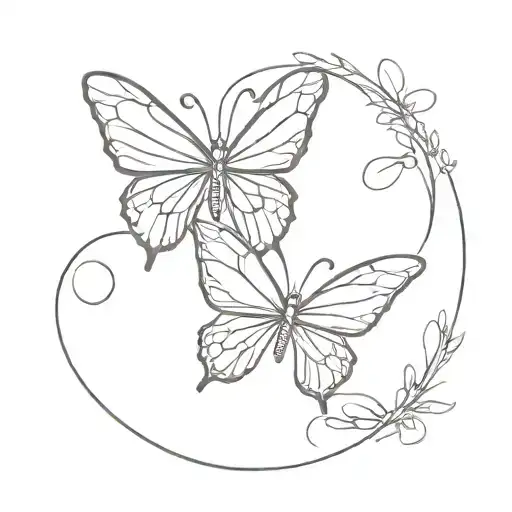 Fine Line Butterfly With Cancer Ribbon