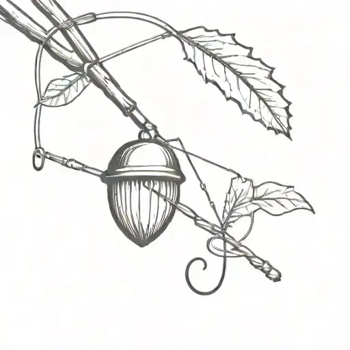 Fishing Pole With An Acorn For A Hook Hanging