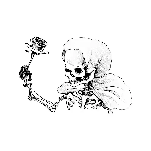 A Skeleton Holding A Rose