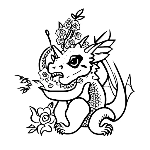 A Dragon Made Of Flowers With A Panda Sitting On Its Back