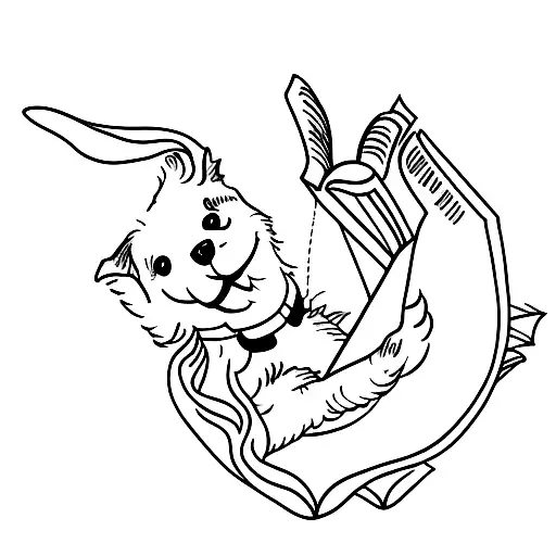 A Minimalist Tattoo Of A Dog Reading A Book