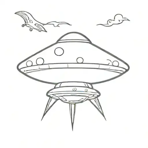 Flying Saucer In Cartoon Style