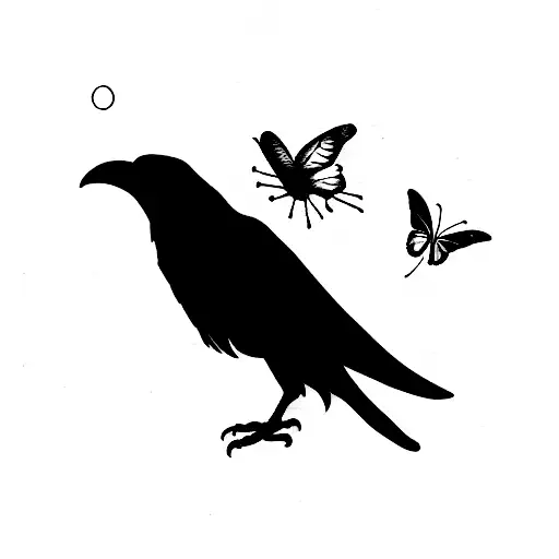 A Raven Catching A Butterfly In Its Claws