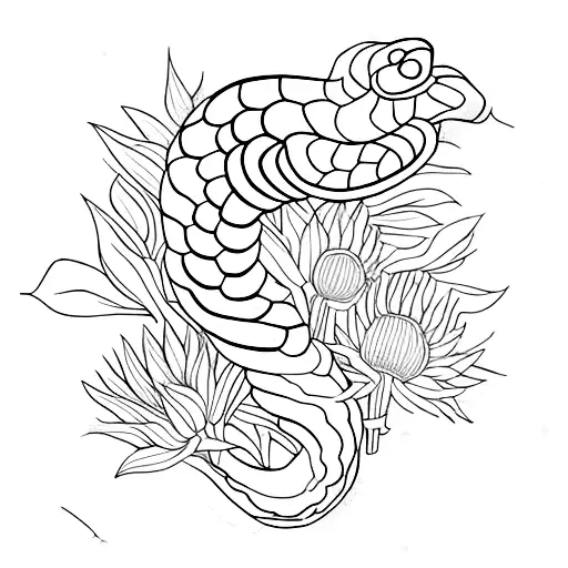 Snake Holding A Bouquet Of Sunflowers And Lavender