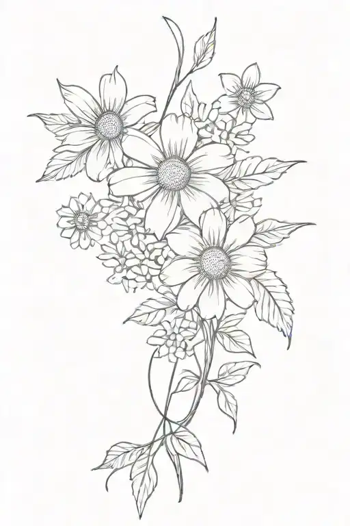 A Tall Hawthorn And Daisy Tied Together By A Ribbon Curved