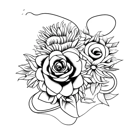 Snake Wrapped Around A Bouquet Of Sunflowers And Lavender